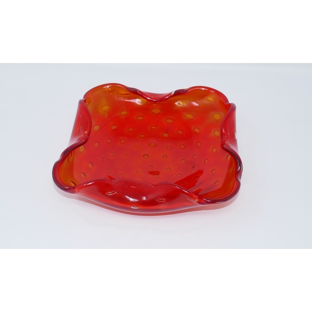 Murano Handblown Controlled Bubble Amberina Bullicante Ashtray Candy Dish Bowl